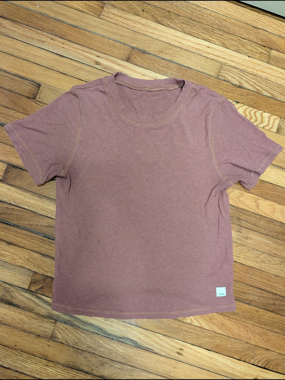 Vuori Ribbed Tee in Dusty Rose - Size Large